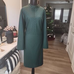 Eloquii Dark Green Striped Long Sleeve Dress